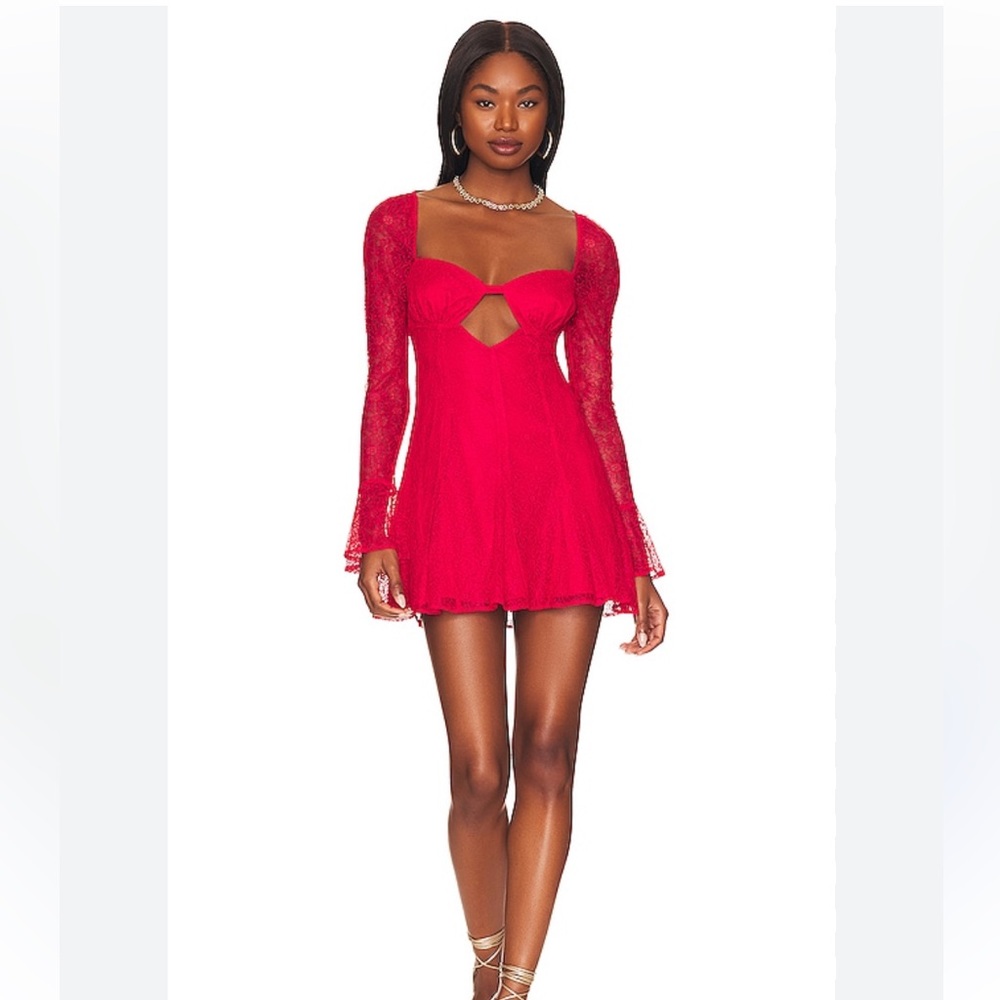 Revolve Lovers + Friends Phoebe‎ Red Lace Mini Dress